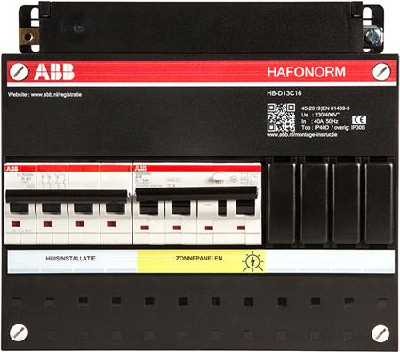 ABB Hafonorm installatiekast PV-aansluiting, 3-fasen, 12-mod, 2-groepen, kunststof, IP2XC, hxbxd 220x165x90mm